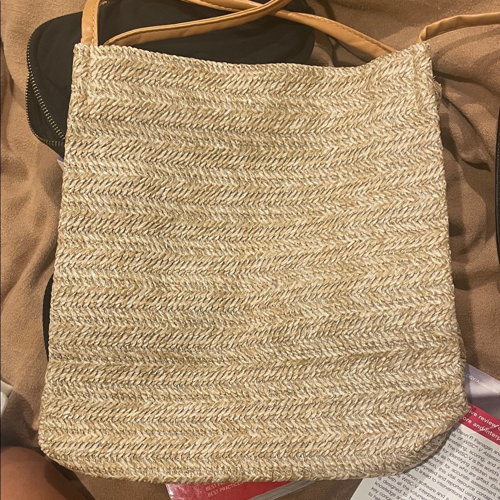 Stylish Tan Woven Tote Bag